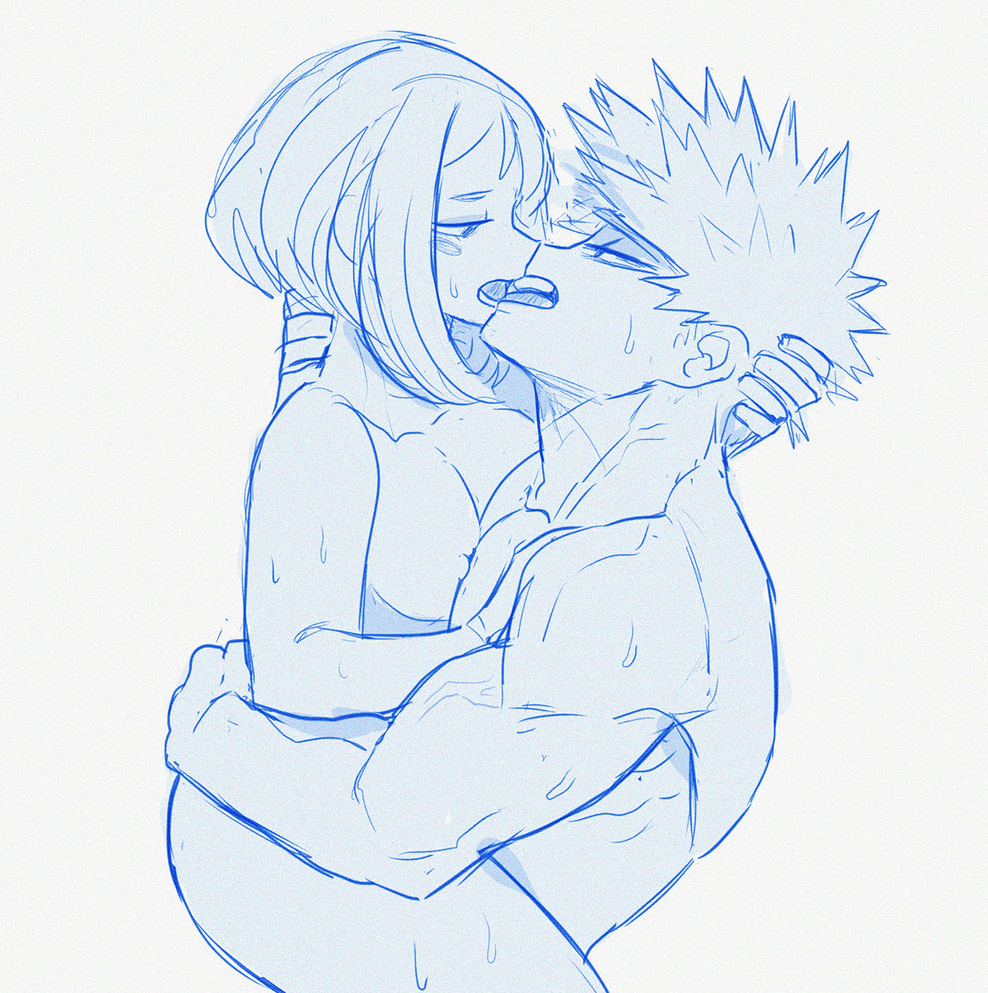 1boy, 1girls, breasts, cowgirl position, female, female on top, katsuki bakugou, kissing, kissing while penetrated, male, my hero academia, nipples, ochako uraraka, sex, straddling, straight, superevey, sweat, teenage female, teenager