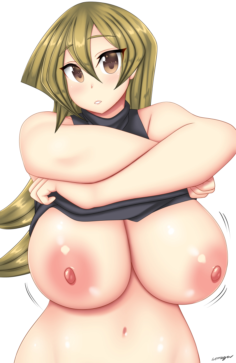 alexis rhodes, big breasts, blonde hair, breasts, brown eyes, female, female focus, female only, nipples visible through clothing, solo, solo female, solo focus, somegu, yu-gi-oh!, yu-gi-oh! gx