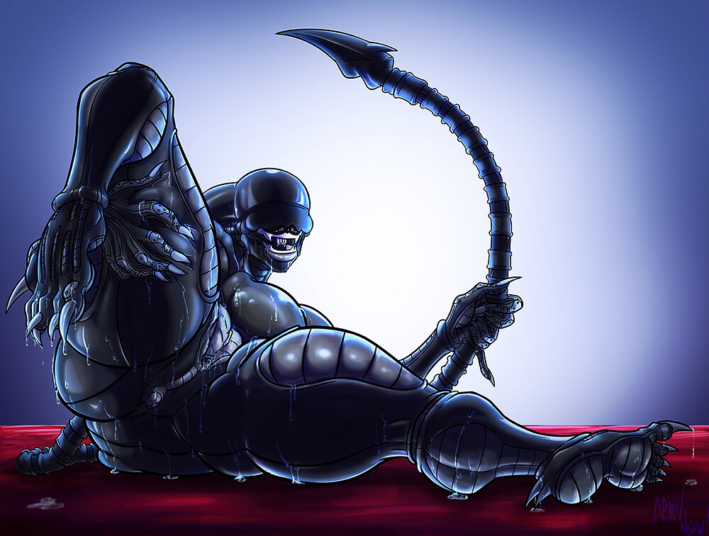 1girls, 2d, alien (franchise), alien girl, anus, ass, big breasts, breasts, color, dark skin, dark-skinned female, exoskeleton, feet, female, female only, female xenomorph, gloves, inner mouth, lips, monster, monster girl, open mouth, pussy, science fiction, solo, solo female, tail, tail grab, thick thighs, wet, xenomorph