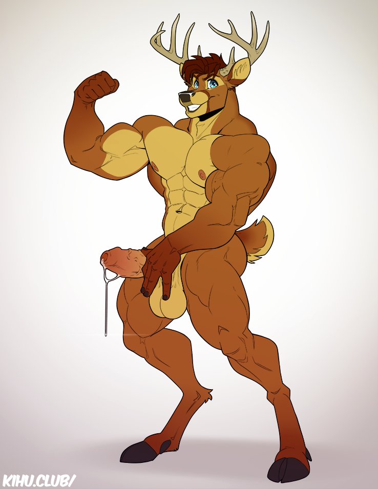 2020 abs anthro antlers balls barazoku biceps bodily_fluids brown_body brown_hair cervid cum cum_drip cum_on_penis dripping erection flexing foreskin genital_fluids genitals hair hand_on_penis hooves horn humanoid_genitalia humanoid_penis kihu looking_at_viewer male male_only mammal muscular muscular_anthro muscular_male navel nipples nude open_mouth open_smile pecs penis simple_background smile solo standing tan_body teeth triceps uncircumcised uncut vein veiny_muscles veiny_penis white_background