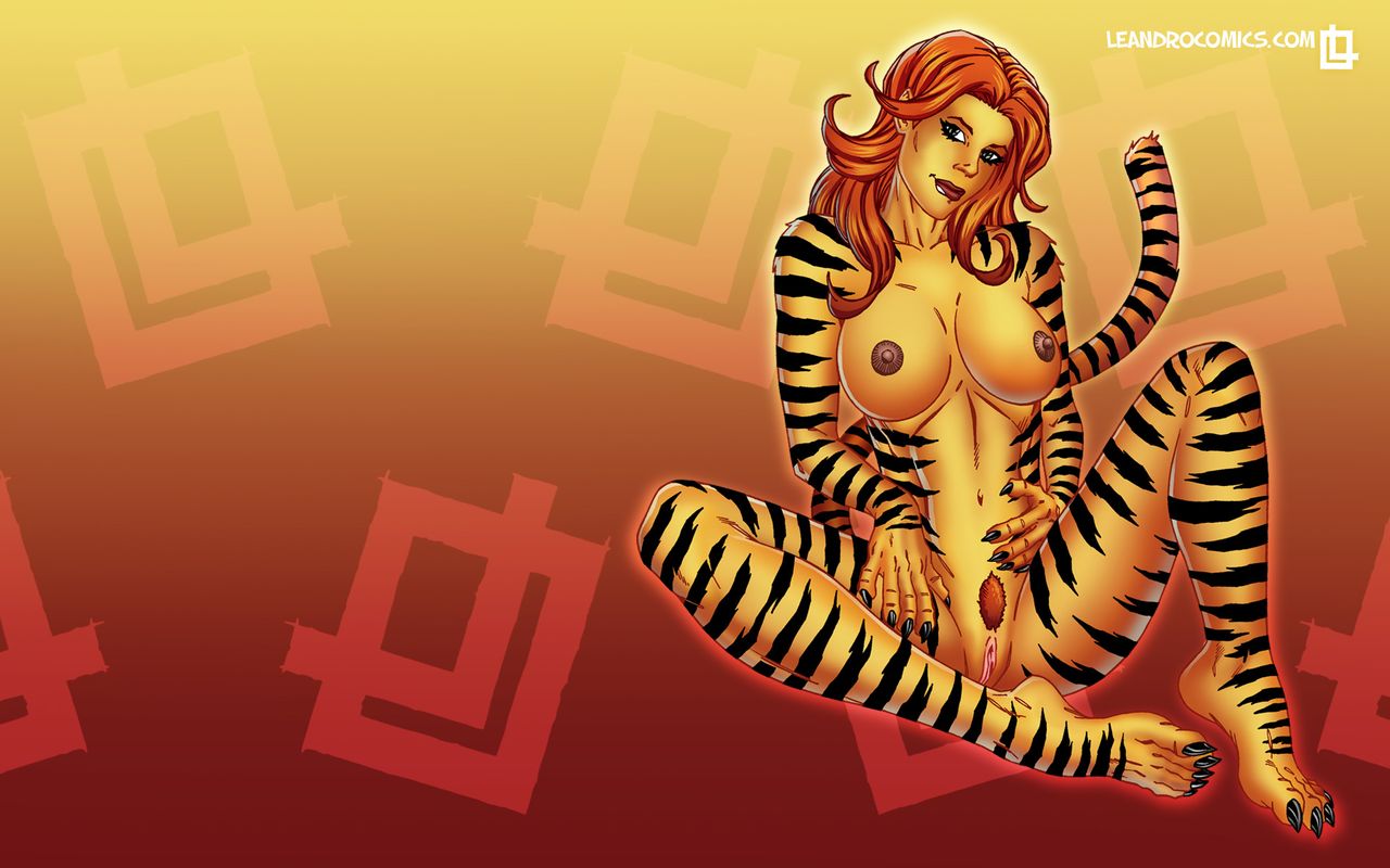 16:10 anthro areola breasts claws clitoris erect_nipples felid female genitals humanoid_face leandro_comics lips looking_at_viewer mammal marvel marvel_comics nipples pantherine pubes pussy solo spread_legs spreading tiger tigra toe_claws widescreen