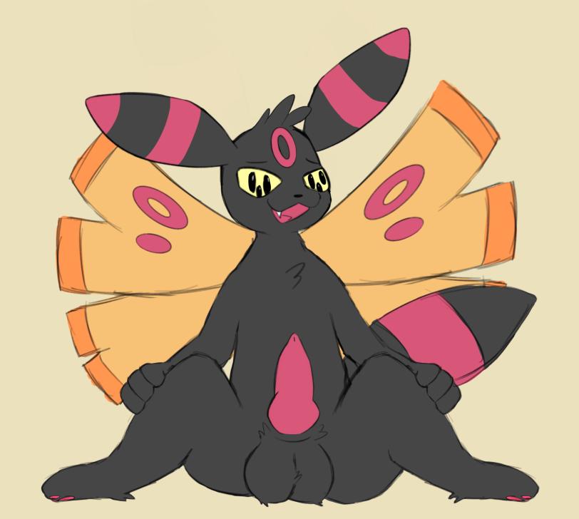 anthro balls big_balls dustox eeveelution genitals hybrid male male_only nintendo poggersbacksack pokémon_(species) pokemon pokemon_gsc pokemon_rse presenting solo spread_legs spreading umbreon video_games