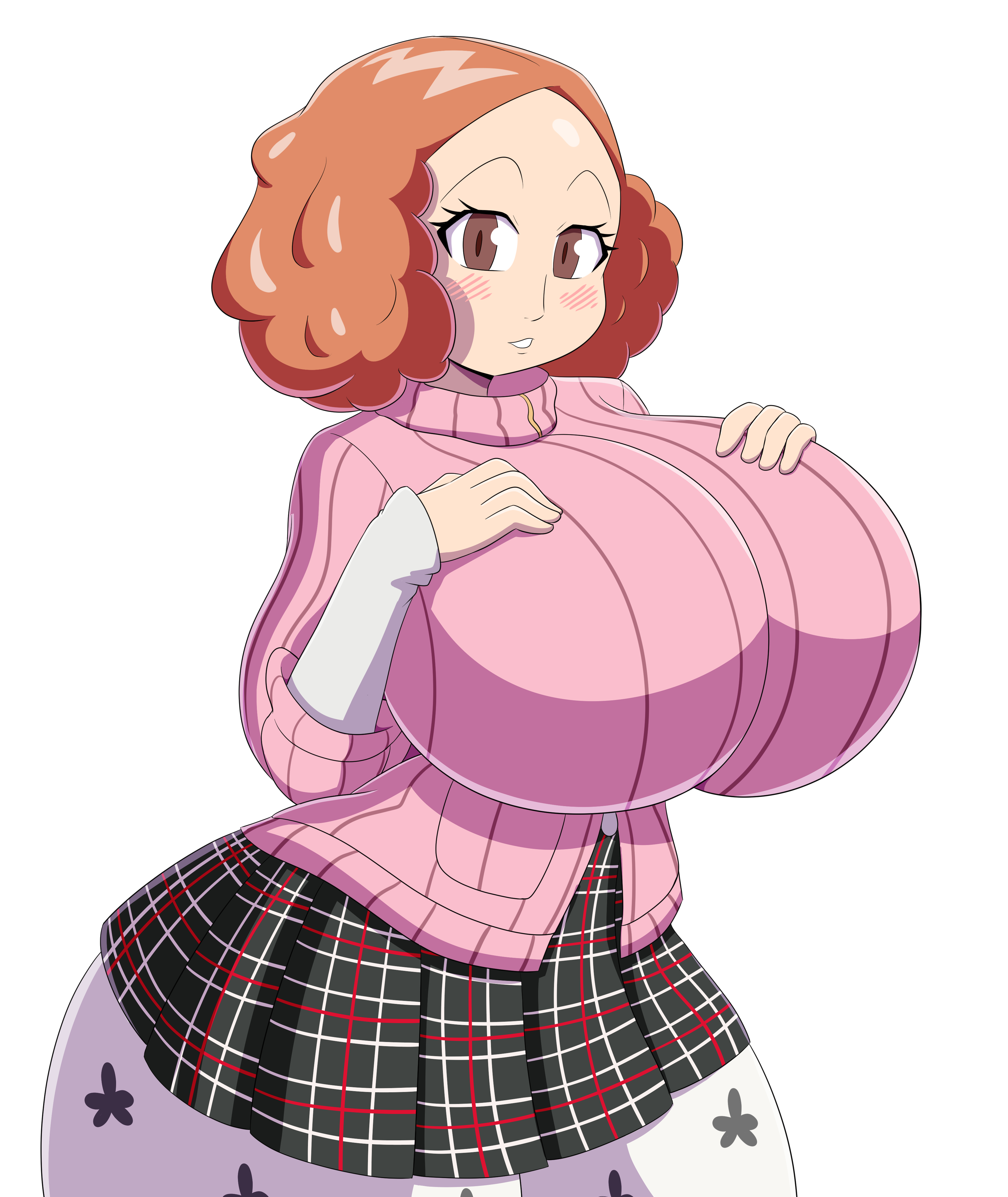 1girls, blush, breast expansion, breast growth, breast growth (enlargement), breasts, cleavage, female, female only, haru okumura, huge breasts, hyper, hyper breasts, mechspazer, persona, persona 5