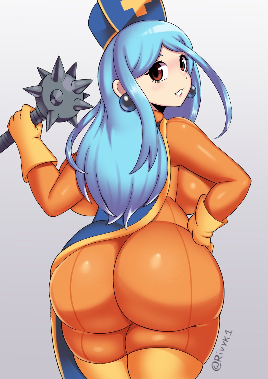 1girls :3 ass big_ass clothing dat_ass dragon_quest dragon_quest_iii female female_only huge_ass large_breasts looking_at_viewer looking_back priest_(dq3) rivyk stockings voluptuous