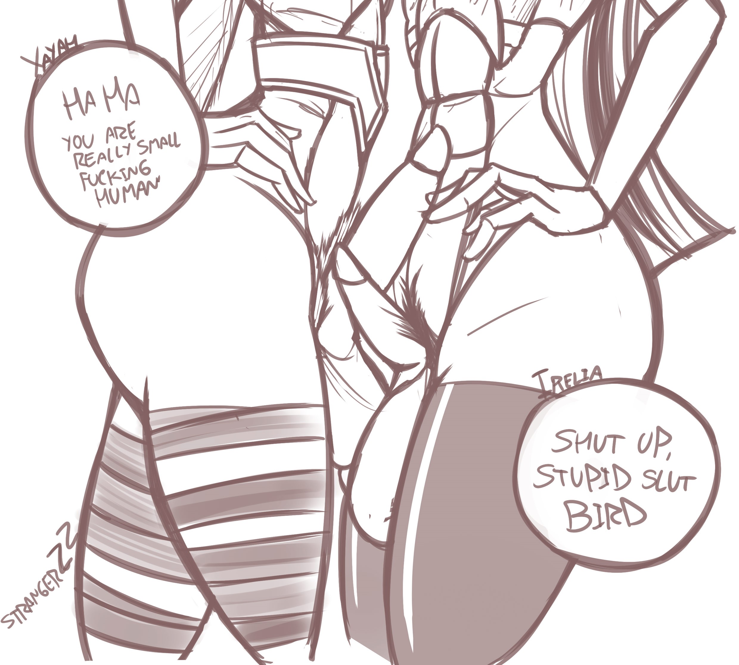2girls, abs, balls, balls bigger than penis, big balls, big balls small penis, big penis, dialogue, dickgirl, duel, female, futanari, huge balls, huge cock, intersex, irelia xan, league of legends, legs, penis, penis size difference, pubic hair, sketch, small penis, small penis humiliation, strangerzz, vastaya, waist, xayah