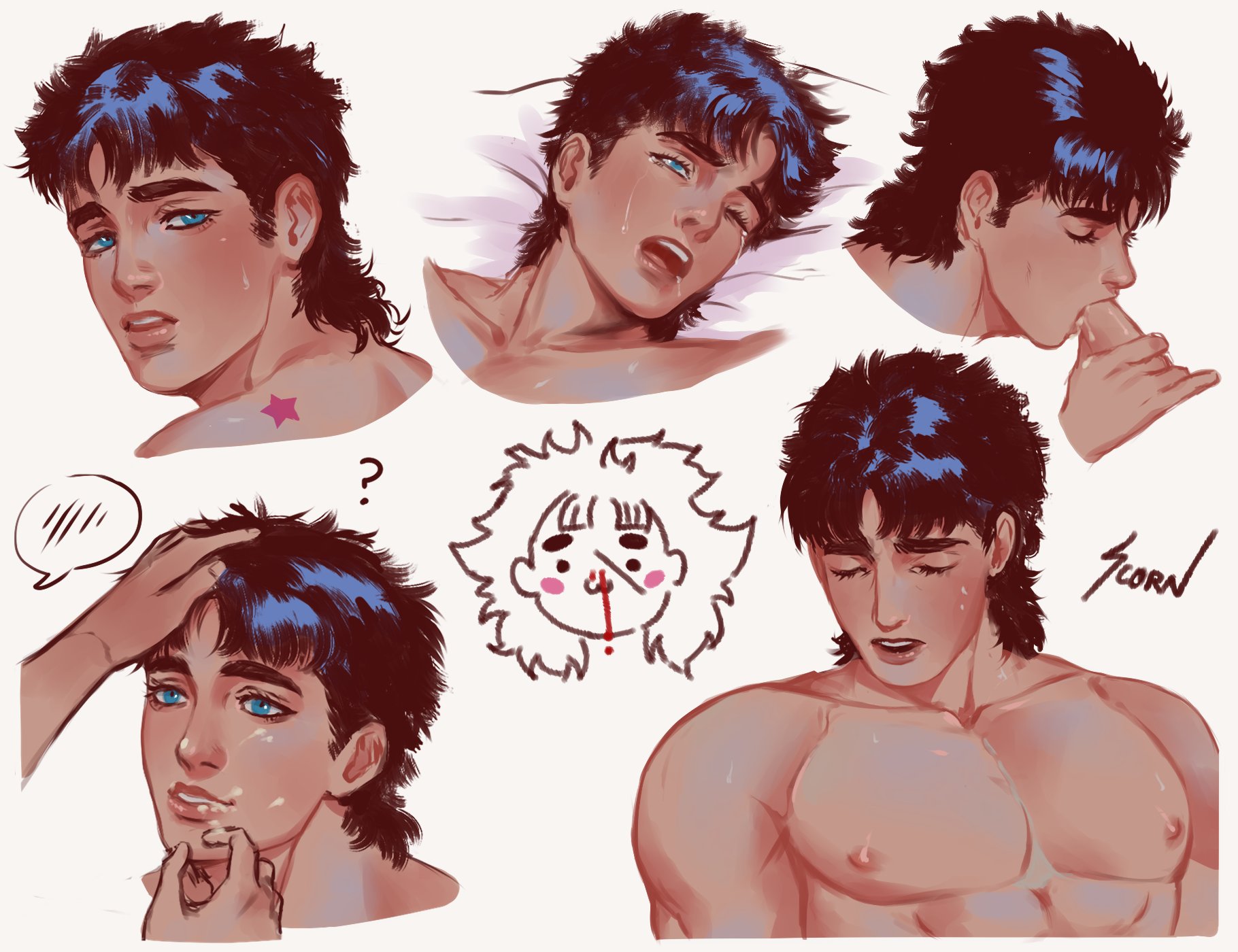 Rule34.dev - bara black_hair blowjob cum cum_on_face fellatio gay head_pat  joestar_birthmark jojo's_bizarre_adventure jonathan_joestar male_only  nose_bleed oral phantom_blood robert_edward_o_speedwagon scornical sweat  wholesome yaoi