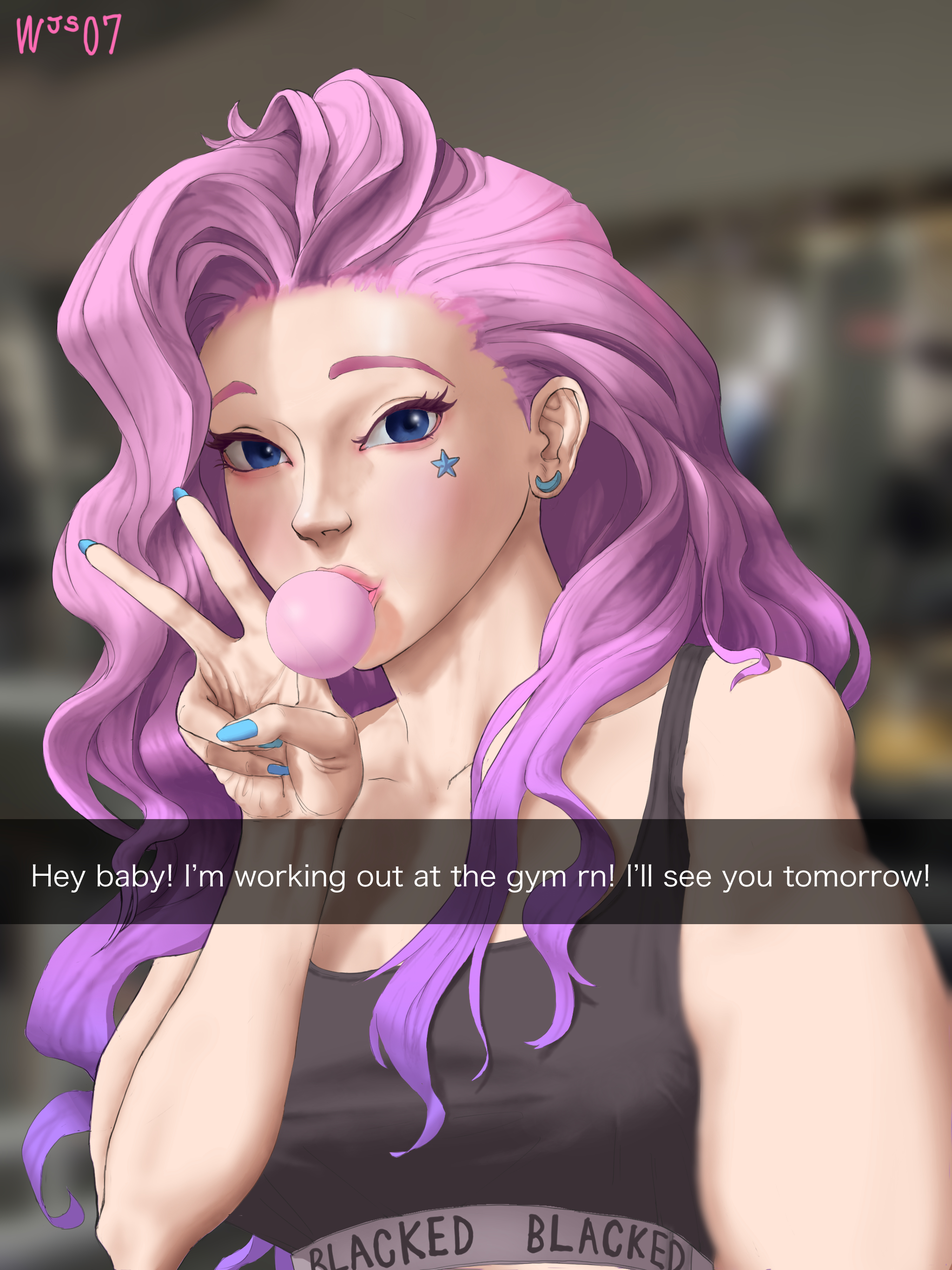 1girls, 2020, blacked, blacked clothing, cheating, cheating girlfriend, cuckold, female, female only, fingernails, gym, league of legends, long fingernails, looking at viewer, nail polish, netorare, ntr, pink hair, queen of spades, riot games, selfie, seraphine (league of legends), snapchat, solo, wjs07