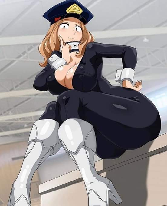1girls, ass, big ass, big breasts, blonde hair, blonde-haired female, boots, breasts, camie utsushimi, cleavage, female, hero outfit (mha), high heel boots, latex, looking at viewer, my hero academia, shiketsu high school cap, tagme, thick thighs, wrist cuffs