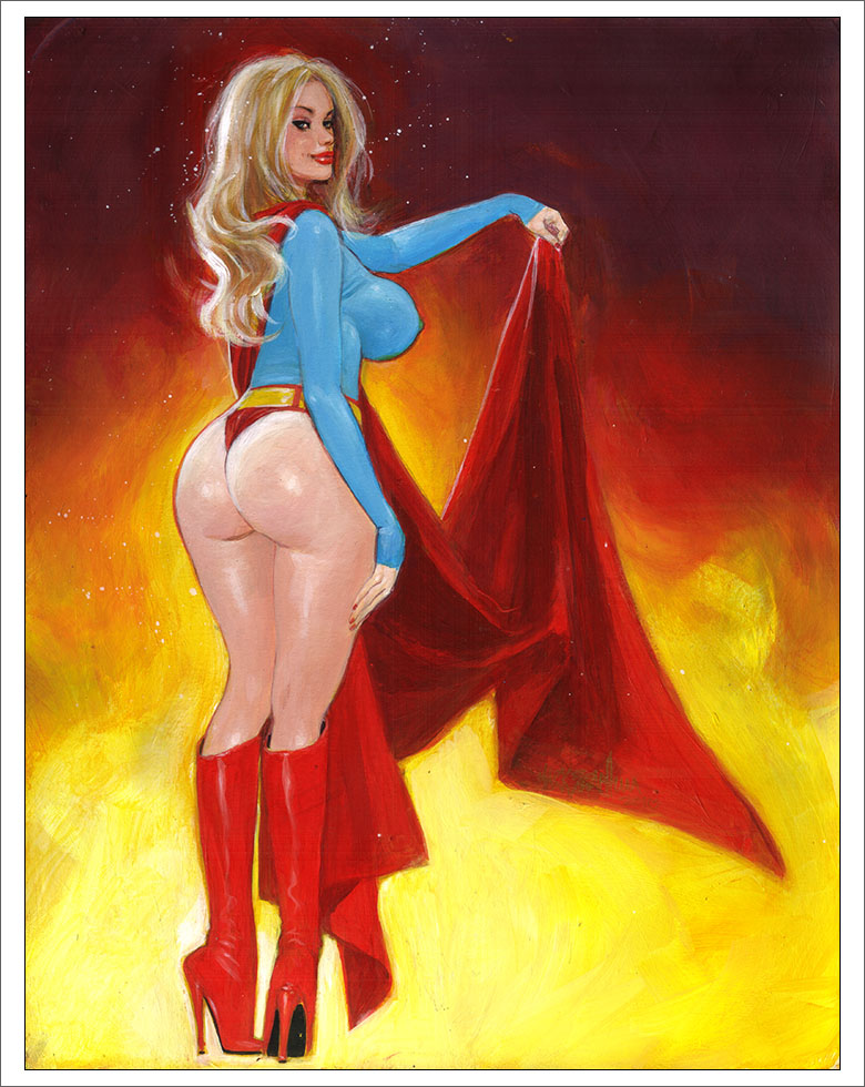 ass blonde_hair blue_eyes boots bubble_butt cape curvy dc dc_comics erect_nipples kara_zor-el large_ass large_breasts long_hair long_sleeves looking_at_viewer looking_over_shoulder mark_beachum supergirl superman_(series) synthetikxs thong voluptuous