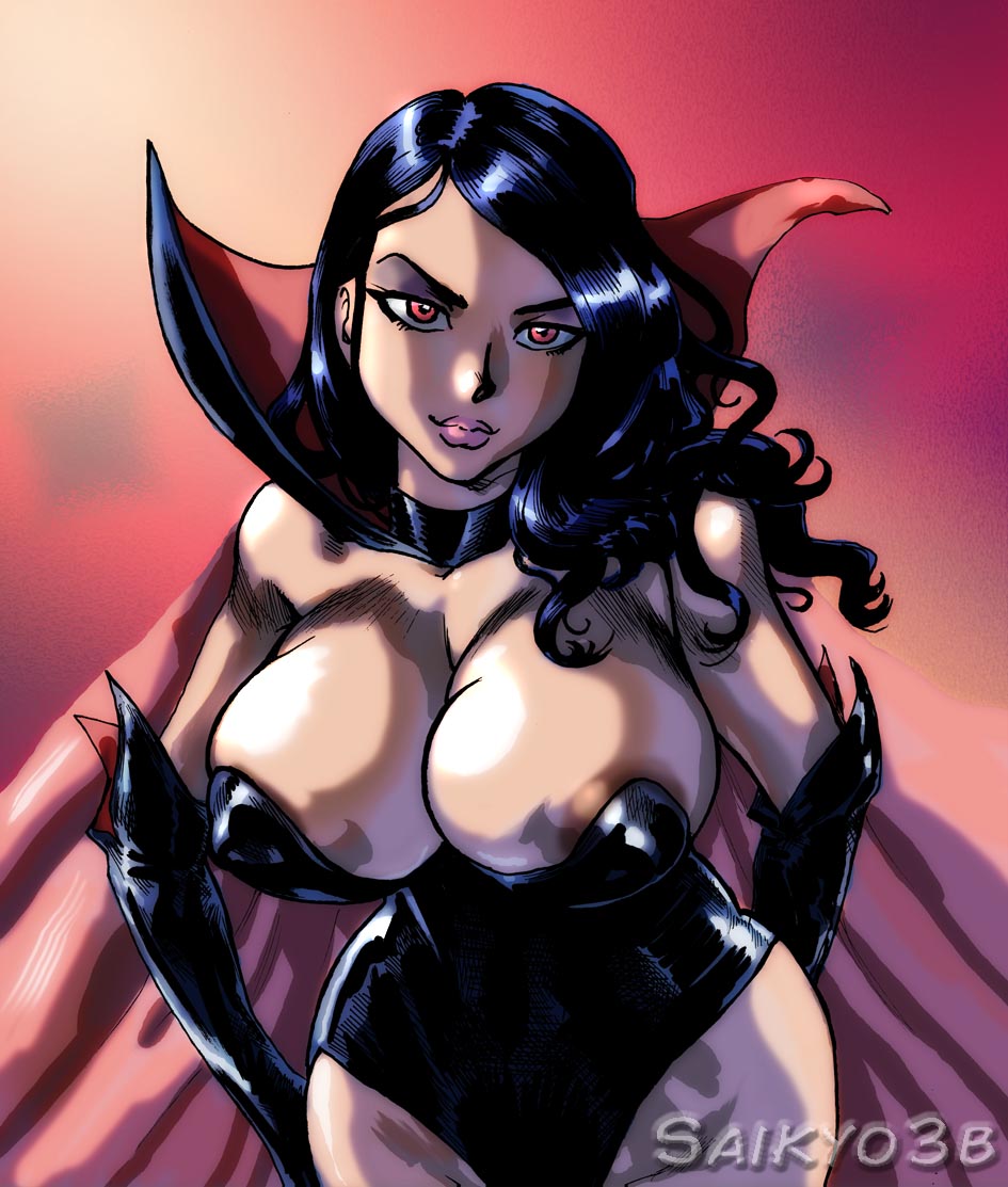 battletoads brown_hair cape curvaceous curvy curvy_female dark_queen female huge_breasts lipstick looking_at_viewer red_eyes saikyo3b wide_hips