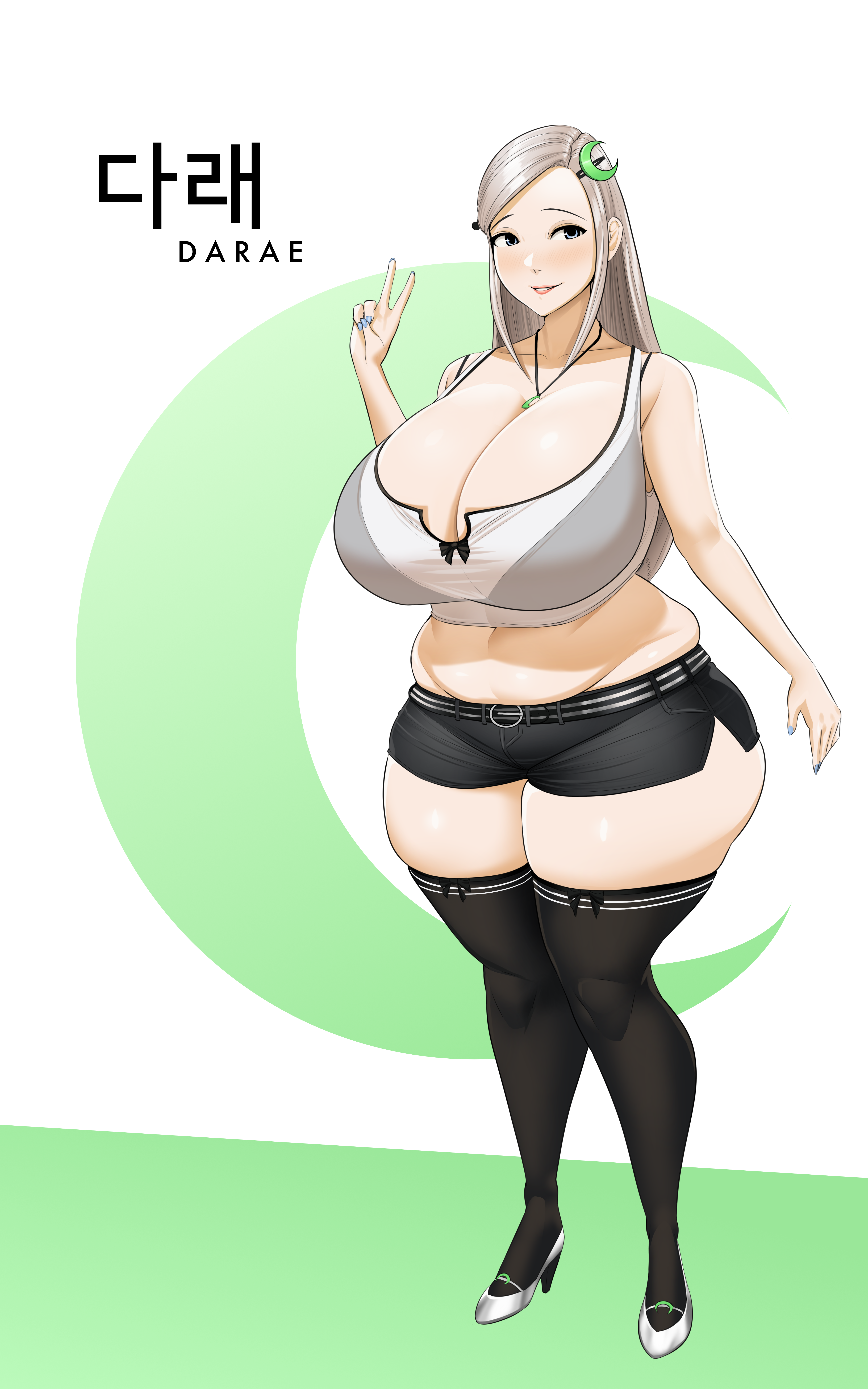 1girls, ass, belly, breasts, cleavage, cowboy shot, crop top, curvy, darae (toroboro), eyebrows, female, flower, grey eyes, hair flower, hair ornament, hairpin, hat, high heels, high resolution, huge breasts, jewelry, large ass, long hair, looking at viewer, miniskirt, navel, open mouth, original, original character, outdoors, plump, popsickle, popsicle, pose, purple eyes, red hair, shoes, silver hair, skindentation, skirt, smile, solo, standing, thick thighs, thighhighs, thighs, toroboro, underwear, v, very high resolution, wide hips