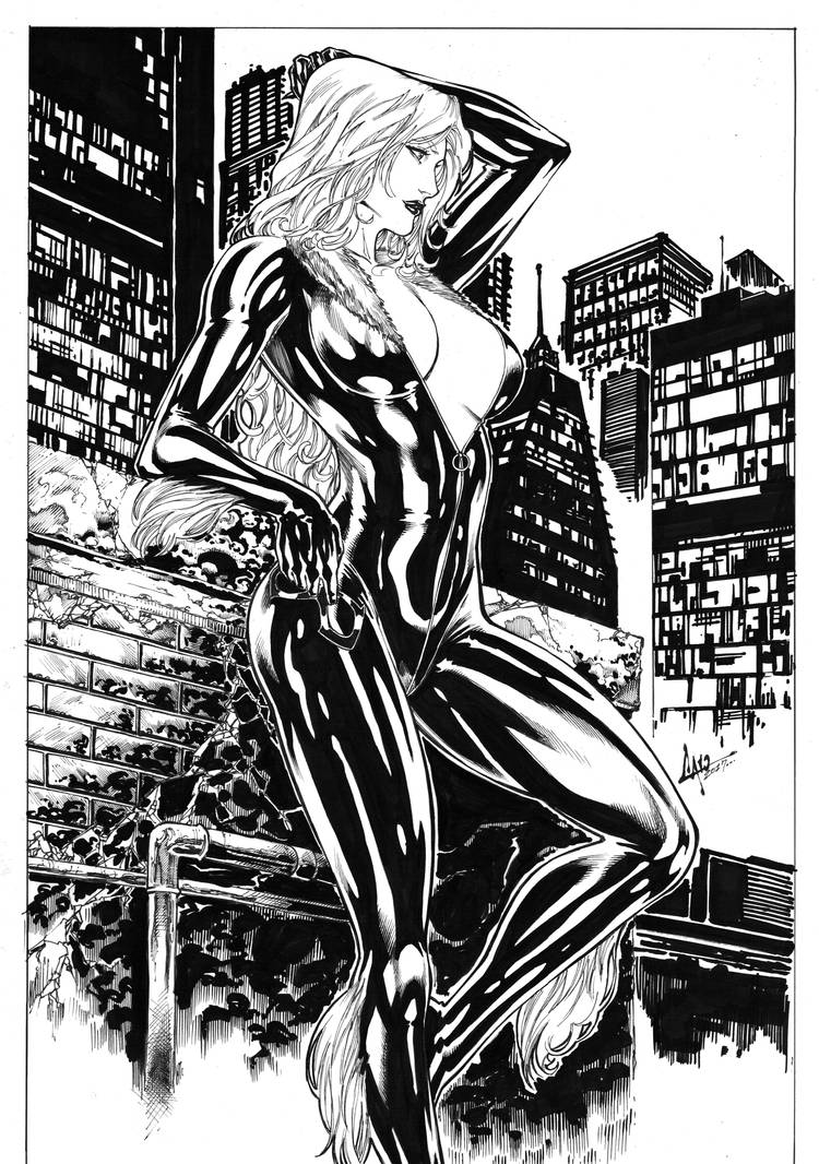 1girls big_breasts black_and_white black_cat_(marvel) bodysuit breasts ed_benes_studio felicia_hardy female female_only iago_maia light-skinned_female light_skin marvel marvel_comics mask_off open_bodysuit open_clothes voluptuous voluptuous_female zipper_down zipper_pull_tab