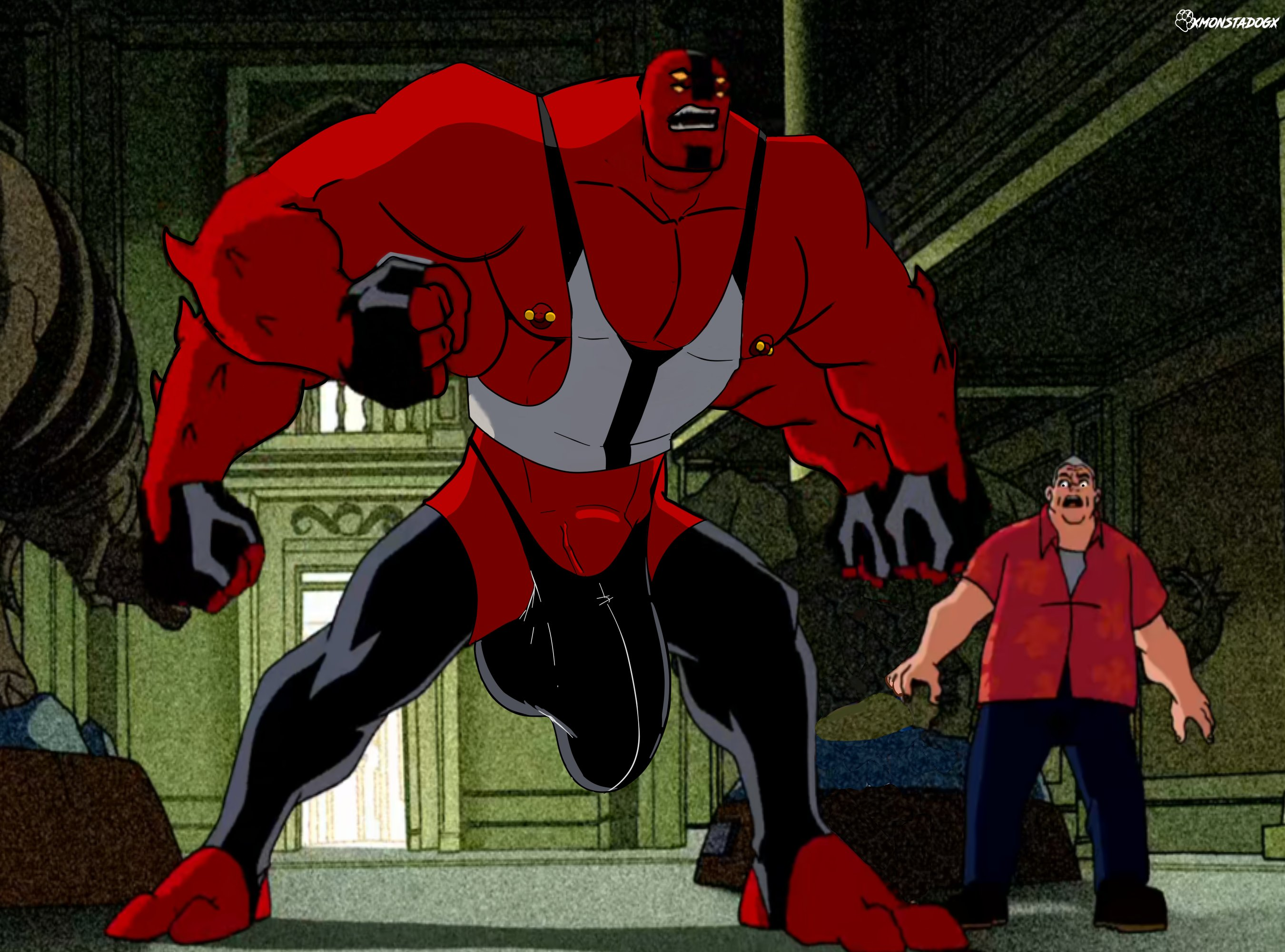1boy, alien, balls, bara, ben 10, big balls, big bulge, big penis, bulge, bulge through clothing, cartoon network, clothing, edit, edited screencap, flaccid, fourarms, gay, huge balls, huge bulge, huge cock, male, male focus, male nipples, male only, masculine male, muscular, muscular chest, muscular male, nipple piercing, nipples, penis, penis outline, piercing, red body, red skin, solo, solo male, tetramand, thong, tight clothing, underwear, xmonstadogx, yaoi