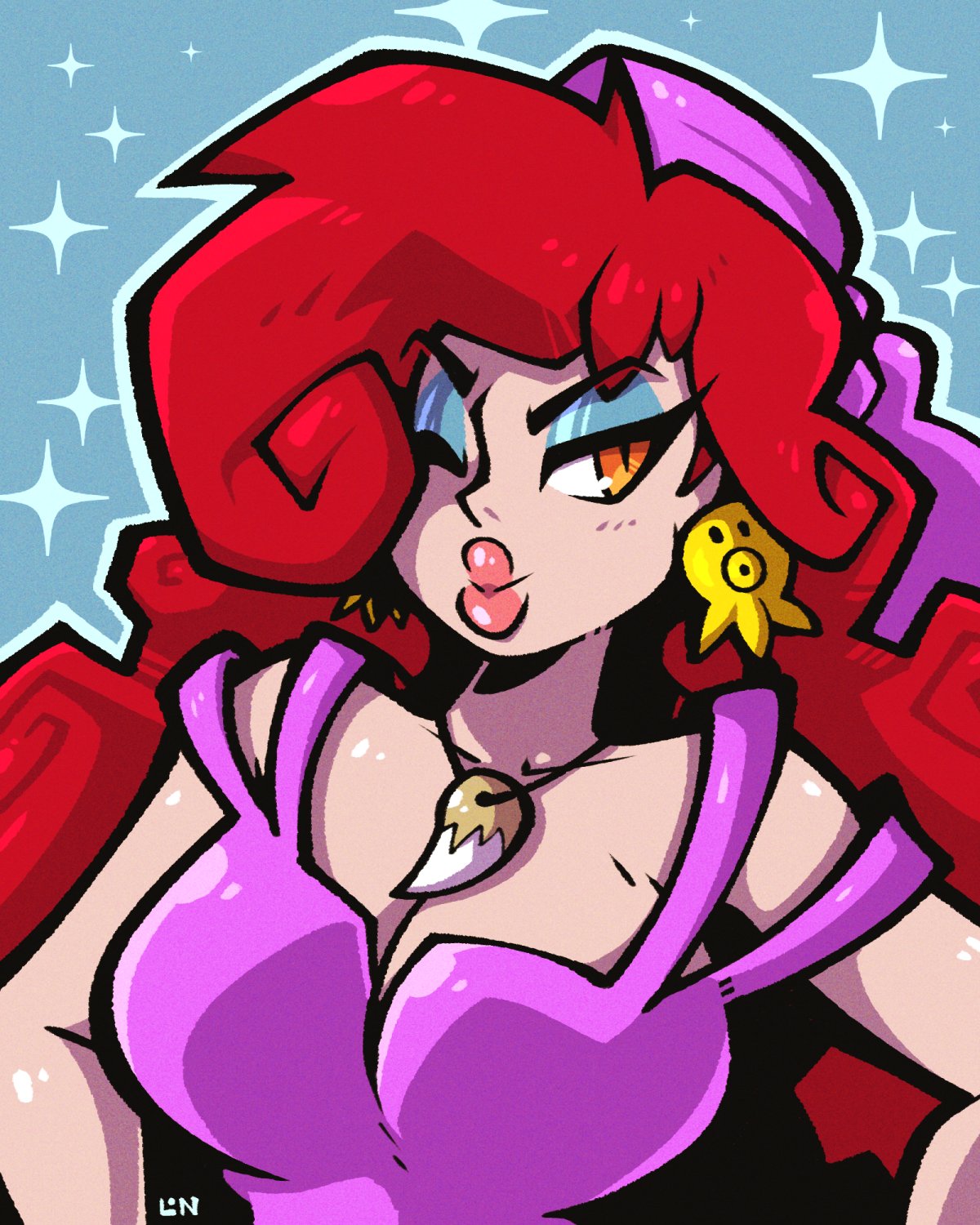 1girls breasts captain_syrup cleavage legendofnerd orange_eyes red_hair solo warioware wavy_hair