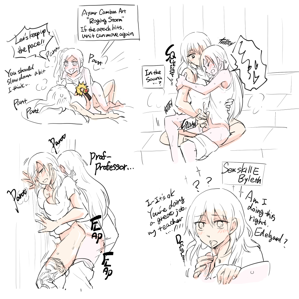 @ @, 1futa, 1girls, against wall, ambiguous penetration, blush, bottomless, breast press, breast squeeze, breasts, byleth (fire emblem), byleth (fire emblem) (female), cleavage, closed eyes, clothed sex, dialogue, doggy style, edelgard von hresvelg, ejaculation, english text, fellatio, female, fire emblem, fire emblem: three houses, futa on female, futanari, handjob, hug, intersex, large breasts, long hair, missionary position, nagasawa (tthnhk), oral, oral sex, ponytail, sauna, sex, side ponytail, student, teacher, teacher and student, text, translated
