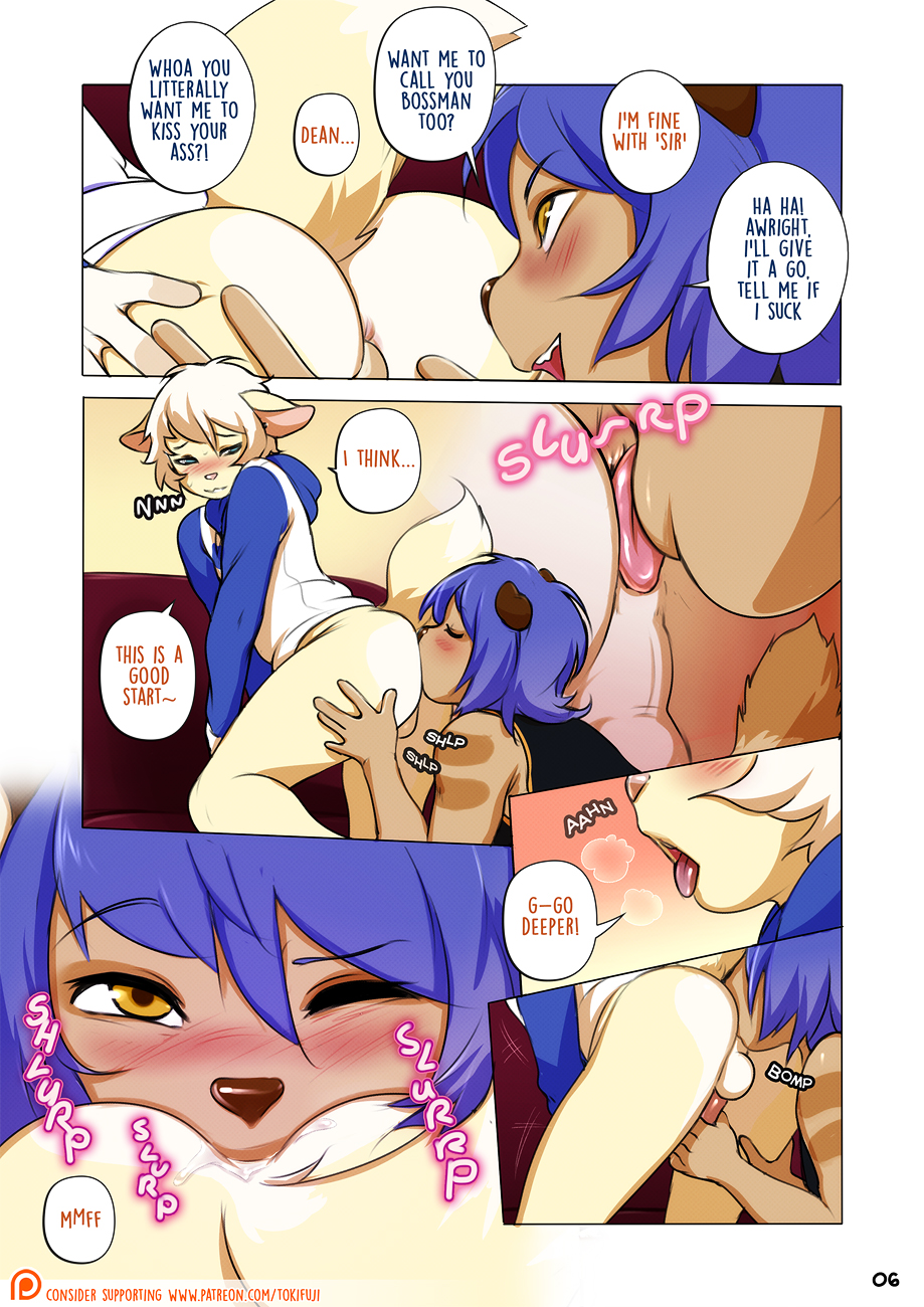 2boys, anthro, comic, furry, gay, handjob, male, page 6, page number, rimming, tokifuji, trap, yaoi