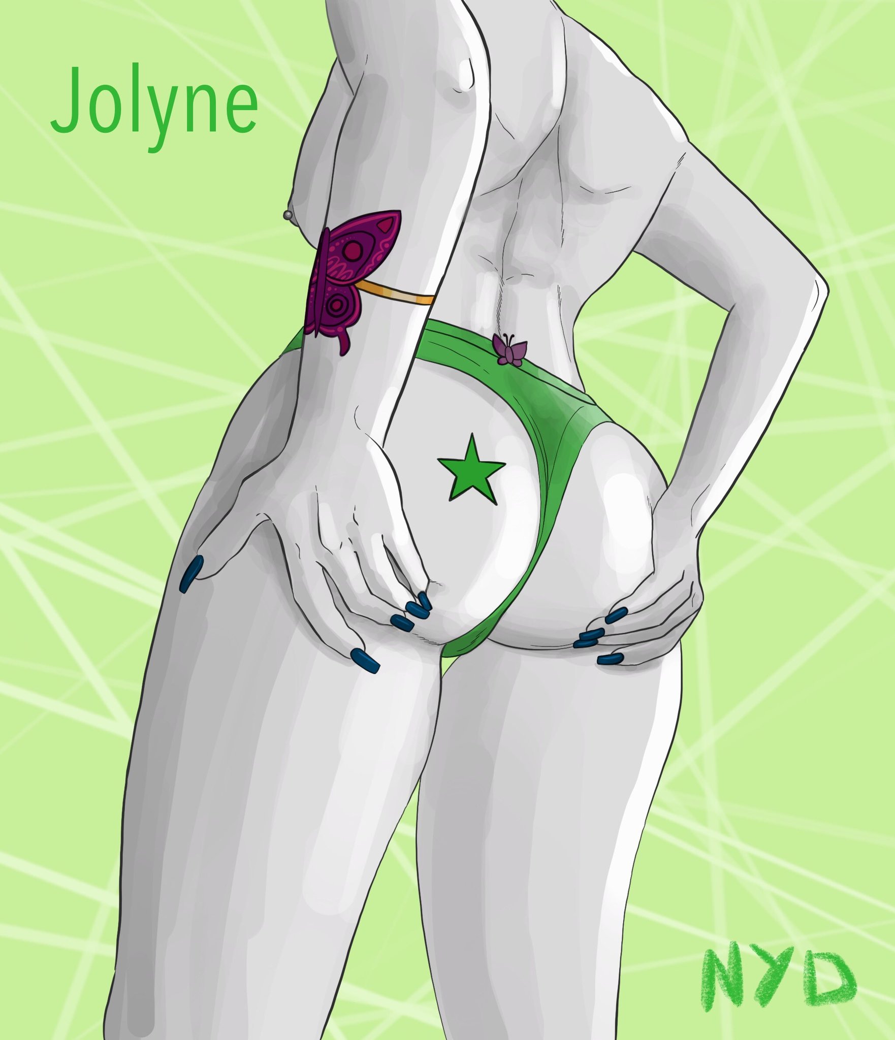 1girls, ass, back view, birthmark, birthmark on ass, blue nails, breasts, female, female only, green panties, joestar birthmark, jojo's bizarre adventure, jolyne kujo, naked, nipples, no bra, nyd, panties, prison, sideboob, solo, stone ocean, tattoo
