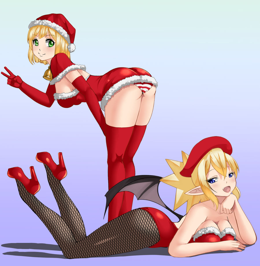 breasts christmas christmas_clothing christmas_outfit cleavage cornet_espoir disgaea disgaea_2 dress large_breasts marl_kingdom nippon_ichi_software panties pantyhose razorkun rhapsody:_a_musical_adventure rozalin santa_costume santa_hat stockings thighhighs tights