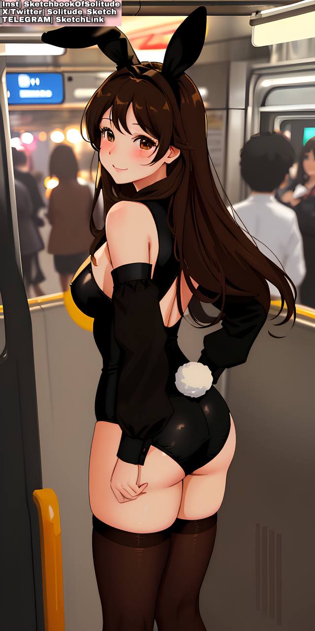 1girls ai_generated anime anime_style ass back_view big_ass big_breasts big_butt black_panties black_stockings black_sweater black_swimsuit breasts brown_eyes brown_hair bunny_costume bunny_ears bunny_girl bunnygirl bunnysuit female female_human female_only girl long_hair panties smile soli_sketch stockings stockings_thigh_highs swimsuit thick_thighs