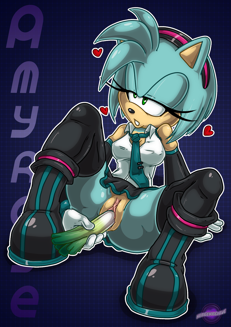 amy_rose anthro ass cosplay donnyelwn hatsune_miku_(cosplay) hedgehoglove leek sonic_(series) vagina vocaloid