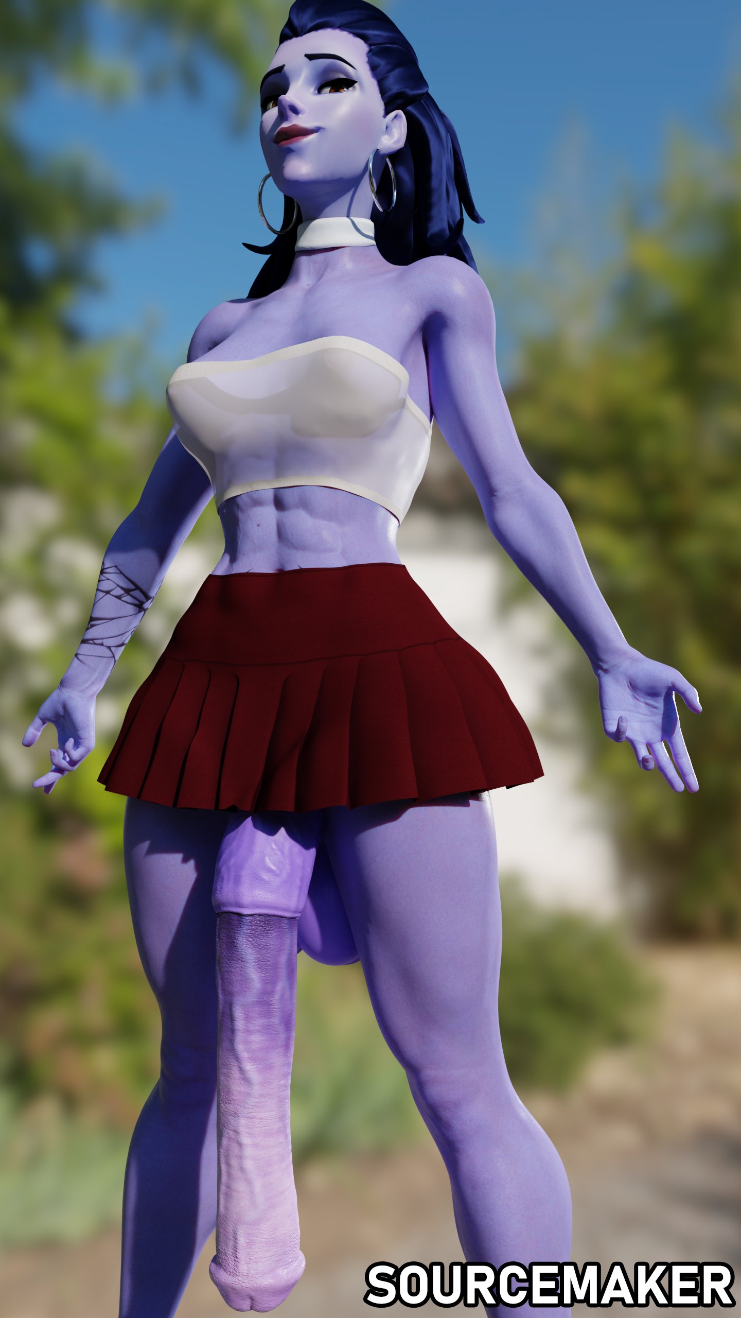 1futa, 3d, animal genitalia, animal genitalia on humanoid, big breasts, blender, breasts, dickgirl, flaccid, futa only, futanari, horsecock, horsecock futa, horsecock on humanoid, huge cock, intersex, large breasts, overwatch, penis, penis to the knees, solo, solo futa, sourcemaker, widowmaker