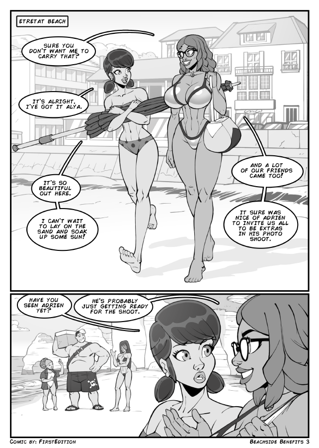 alya_cesaire beach bikini comic comic_page dark-skinned_female dialogue firstedition hyper_breasts ivan_bruel juleka_couffaine marinette_cheng marinette_dupain-cheng miraculous_ladybug mylene_harpriel page_3