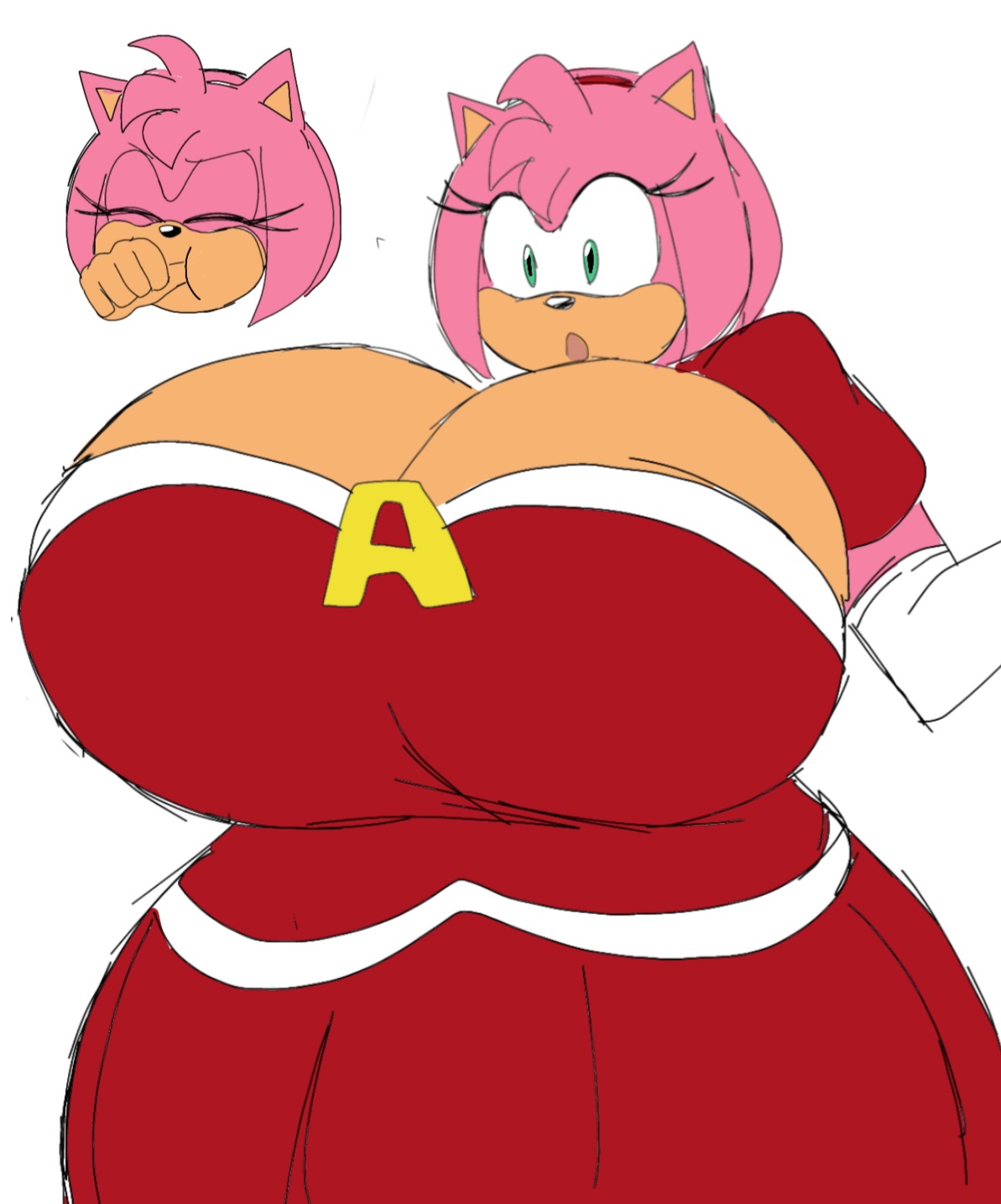 amy rose, ass, ass bigger than head, boob window, breast expansion, breast growth, breast growth (enlargement), breasts, breasts bigger than head, clothed, dress, female, female only, huge ass, huge breasts, momiji (artist), no bra, princess dress, sega, sideboob, sonic (series), sonic the hedgehog (series)