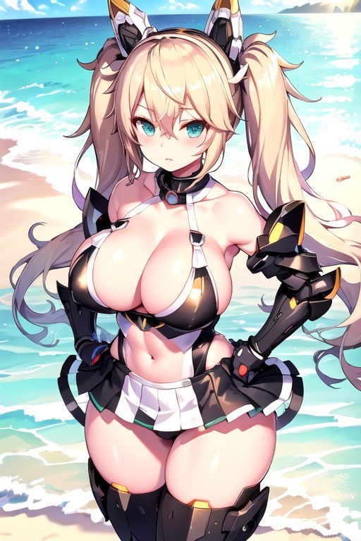 ai_generated blonde_hair gene_(pso2) large_breasts phantasy_star_online_2 skirt thighs twintails