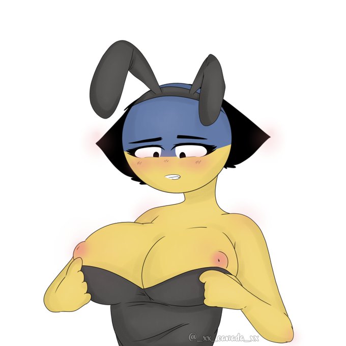 big breasts, blush, blushing, breasts, bunny ears, bunnysuit, countryhumans, countryhumans girl, female, large breasts, tits, ukraine (countryhumans), xx.canada.xx