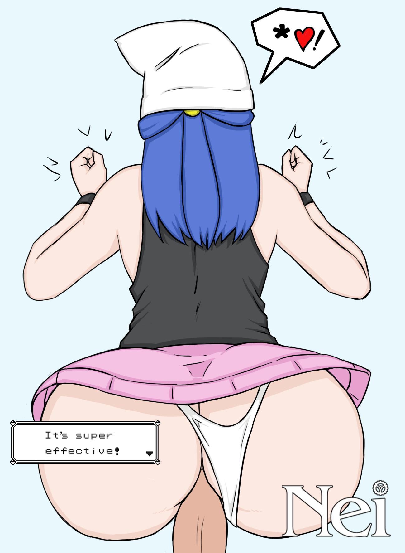 1boy 1girls alternate_ass_size anal anal_sex ass big_ass blue_hair bottom_heavy dawn_(pokemon) doggy_style faceless_male female female_protagonist huge_ass human large_ass long_hair nei_(artist) nei_vertex_(artist) nintendo panties panties_aside penis pokemon pokemon_dppt pov skirt_lift straight text thick_ass veiny_penis white_panties white_panties_aside