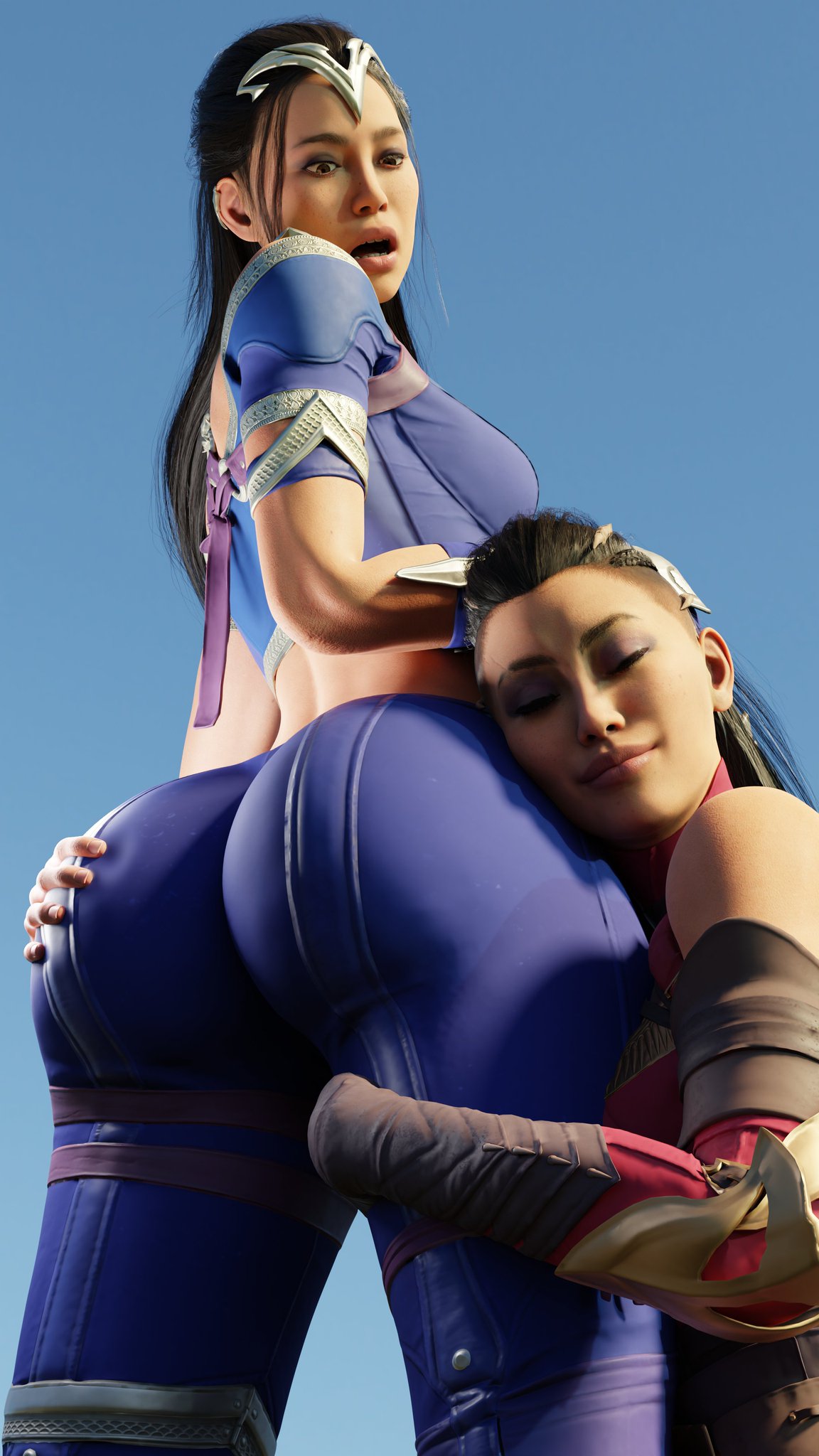 2girls 3d ass ass_worship athletic athletic_female big_ass big_breasts blue_pants bottom_heavy breasts bust busty cheek_against_ass chest curvaceous curvy curvy_figure edenian female female_face_near_ass female_focus fit fit_female hair head_on_ass hips hourglass_figure huge_ass huge_breasts hugging_ass human kitana kitana_(new_era) kiteena large_ass large_breasts legs light-skinned_female light_skin lips mature mature_female midway midway_games mileena mileena_(new_era) mortal_kombat mortal_kombat_1_(2023) netherrealm_studios princess royalty sister_and_sister sisters slim slim_waist thedirtden thick thick_hips thick_legs thick_thighs thighs top_heavy top_heavy_breasts voluptuous voluptuous_female waist wide_hips yuri