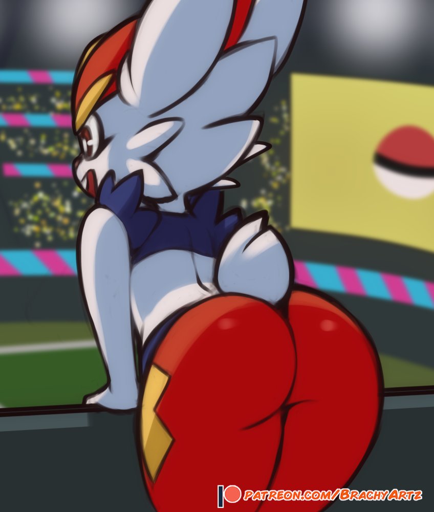 anthro ass ass_focus bent_over big_ass brachyzoid cinderace furry generation_8_pokemon pokémon_(species) pokemon stadium tagme