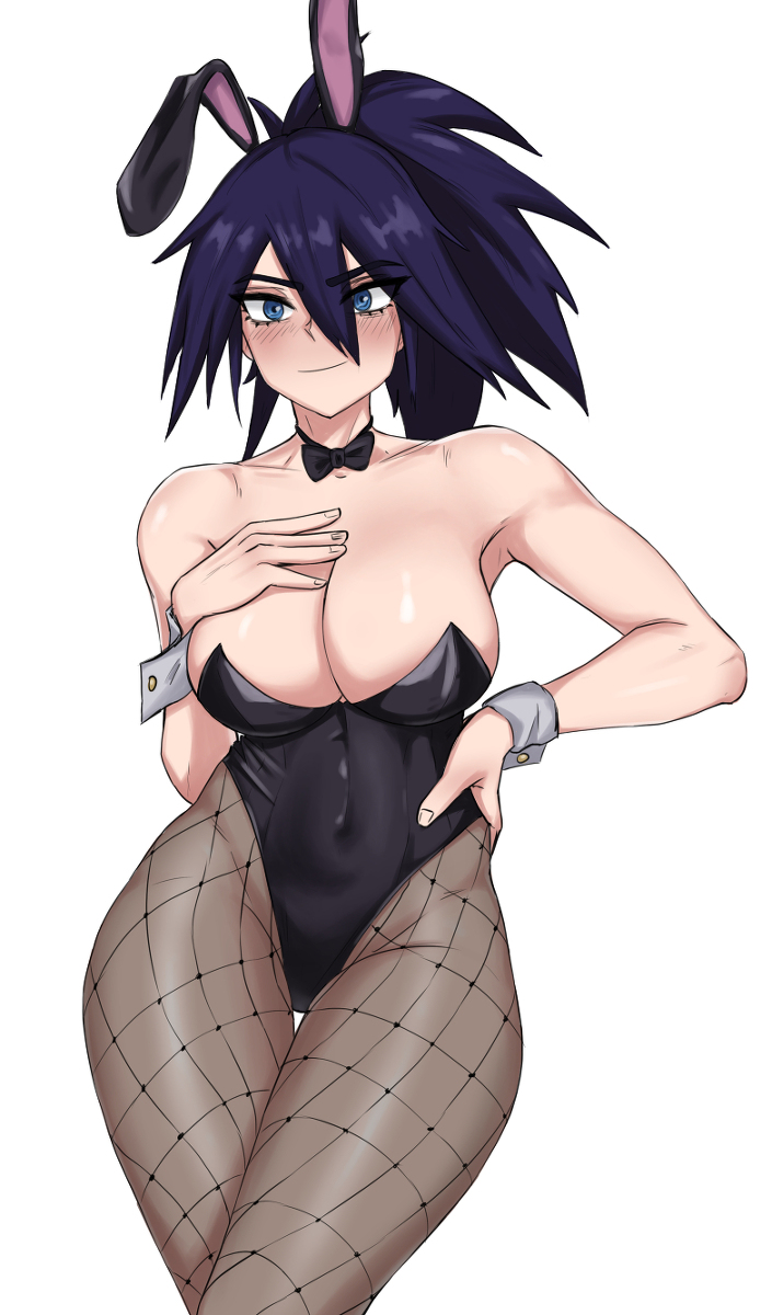 1girls big_breasts black_hair blue_eyes blush breasts bunny_ears bunnysuit female fishnets midnight_(my_hero_academia) my_hero_academia nemuri_kayama no_mask shadertoons solo solo_female thick_thighs thighs