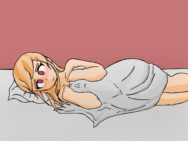 1girls, bed, bed sheet, bedroom, blush, covering, female, human meggy, looking at viewer, meggy spletzer, orange hair, pillow, smg4, smg4 art