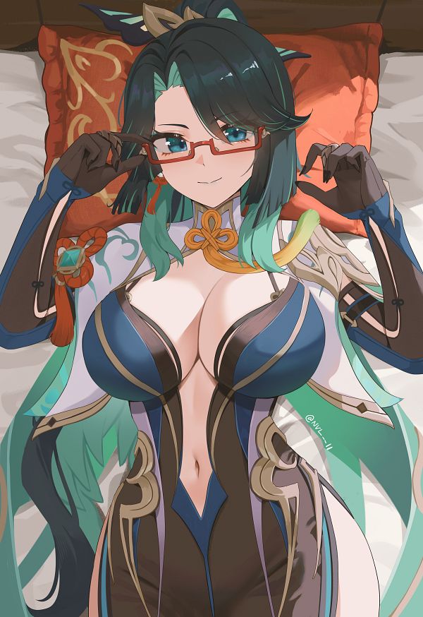 1girls busty genshin_impact glasses milf mommy nvl solo_female xianyun_(genshin_impact)