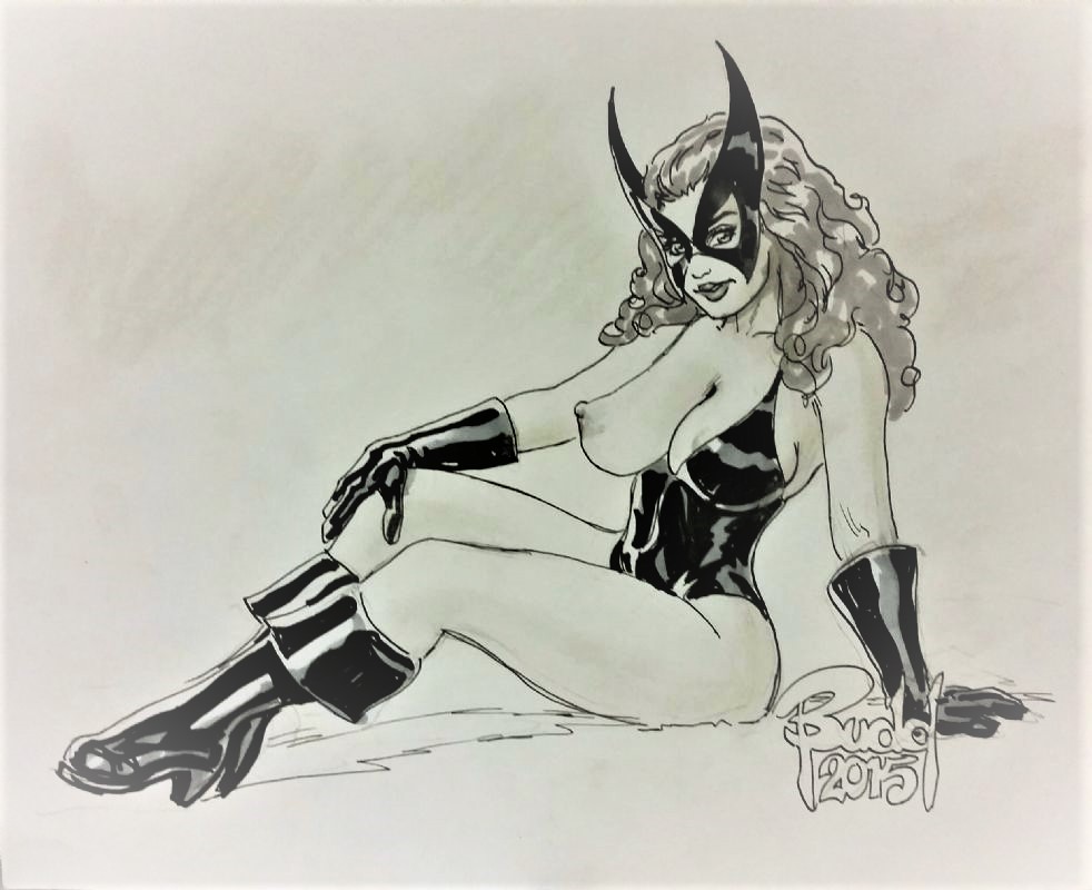 1girls 2015 black_cat_(harvey_comics) boots budd_root exposed_breasts female female_only harvey_comics large_breasts leotard linda_turner long_hair monochrome nipples one_breast_out pin-up posing simple_background solo