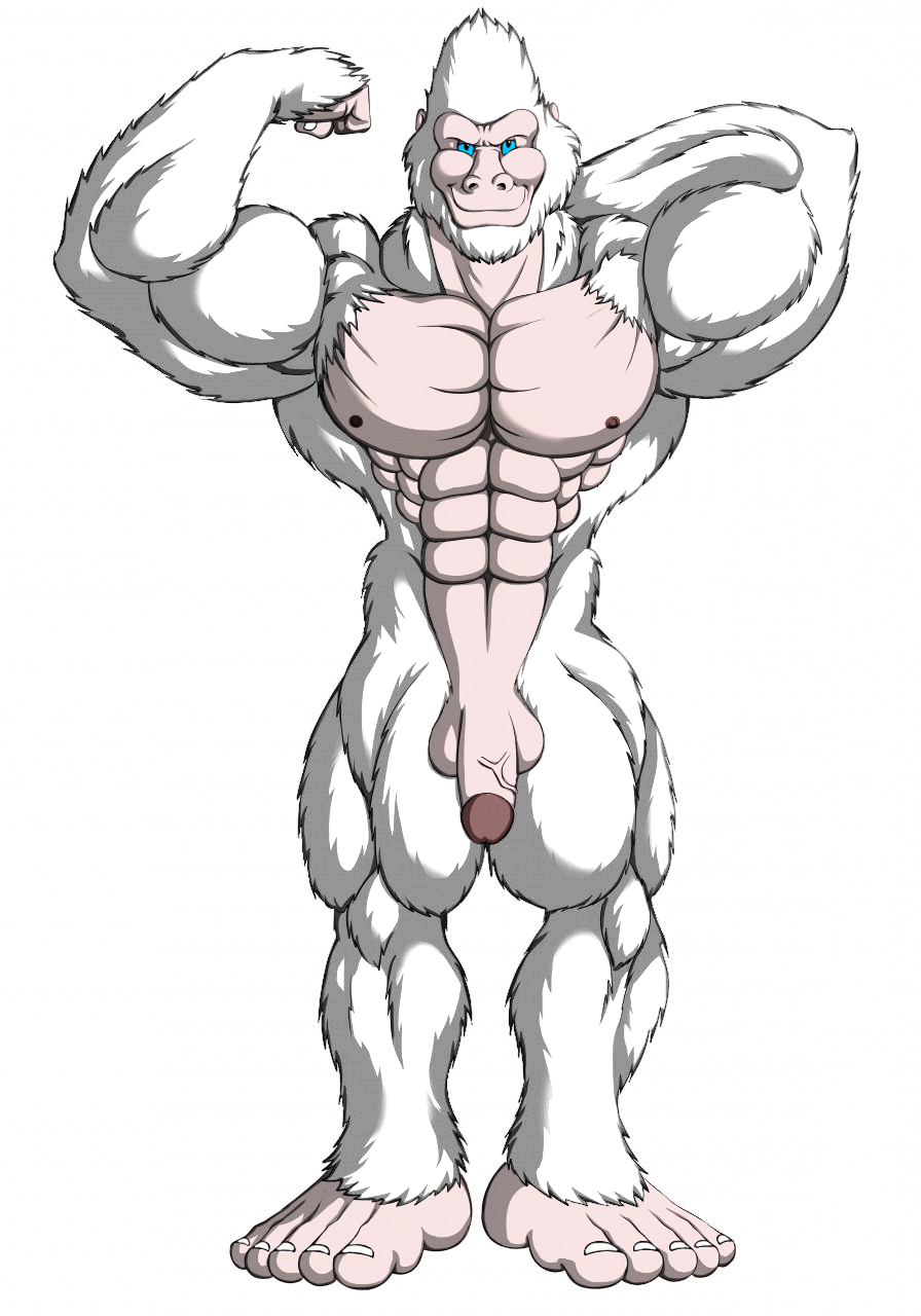 5_toes abs albino anthro balls darkshiner8 flexing gorilla humanoid_feet male male_only muscular pecs penis toluenesister