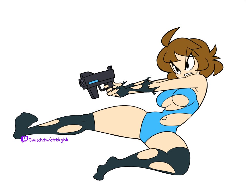 1girls, brown hair, female, gun, mighty switch force, minus8, no background, patricia wagon, solo, tagme
