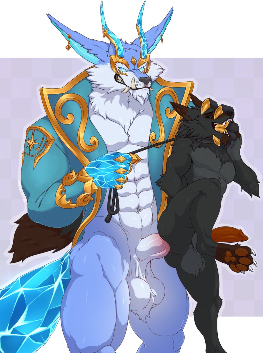 anal anal_sex animal_genitalia animal_penis anthro balls canid canine canine_genitalia canine_penis canis cataxdrk2020 clothed clothing collar duo erection genitals hand_on_head hi_res humanoid jacket_only league_of_legends male male/male mammal muscular muscular_anthro muscular_male partially_clothed pecs penetration penis riot_games sex size_difference smile warwick winterblessed_series winterblessed_warwick_prestige_edition wolf