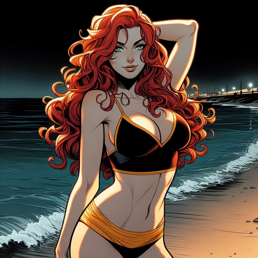ai, ai generated, barbara gordon, batgirl, beach, bikini, bikini bottom, bikini top, cute, dc, dc comics, female