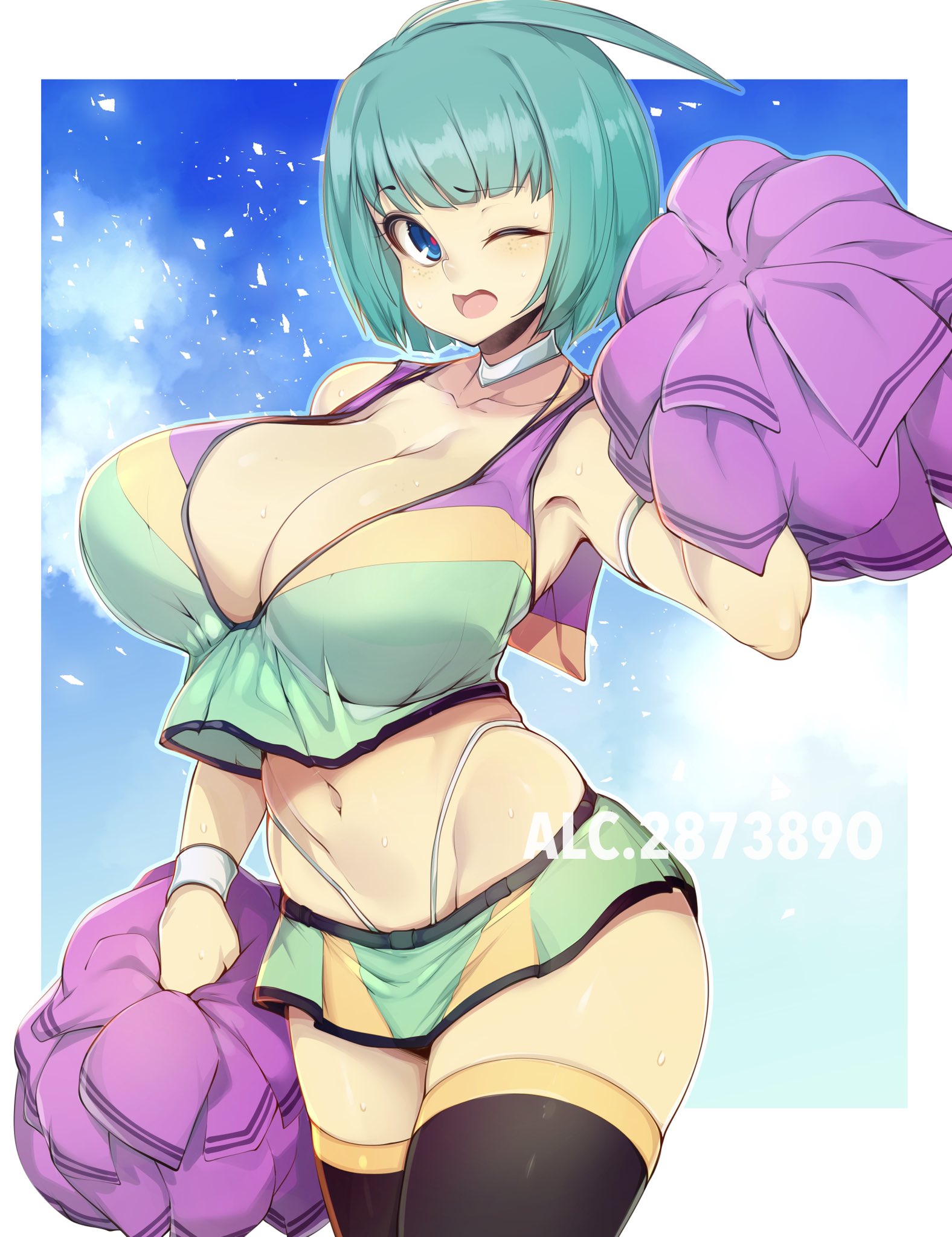 1girls, big breasts, breasts, cleavage, female, female only, large breasts, looking at viewer, slugbox, solo, thighhighs