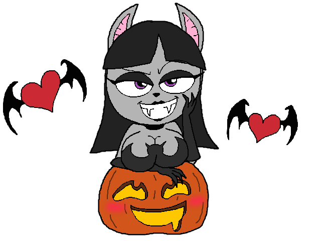 anthro bat black_hair breasts fangs female female_only halloween heart lady_malmsteen looking_at_viewer malmsteen montatora-501 omegusmaximus original_character pumpkin raised_eyebrow seductive seductive_eyes seductive_look seductive_smile shinragod smile t.u.f.f._puppy