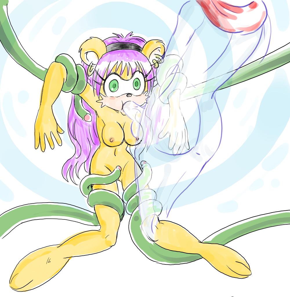 big_breasts bondage breasts empty_eyes fellatio furry ghost green_eyes hypnosis mina_mongoose mind_control mongoose nipples oral oral_sex p.chronos purple_hair segamew sonic_(series) straight_hair yellow_fur