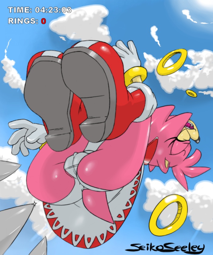 amy_rose anthro ass_focus beige_skin boots cameltoe clitoris_bulge clitoris_through_clothes color erect_clitoris female female_only fur hedgehog hotred losing_health losing_rings panties pink_fur rings seikoseeley skin solo sonic_(series) sonic_advance spike upskirt video_game_mechanics