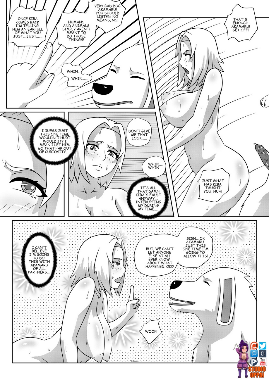 akamaru_(naruto) animal_genitalia big_ass canid canid_on_humanoid canine canine_on_human canine_penis comic curvy dog domestic_dog female_human feral hetero human large_breasts male male/female male_canine naruto naruto_(series) naruto_shippuden penis sakura_haruno studio_oppai voluptuous zoophilia