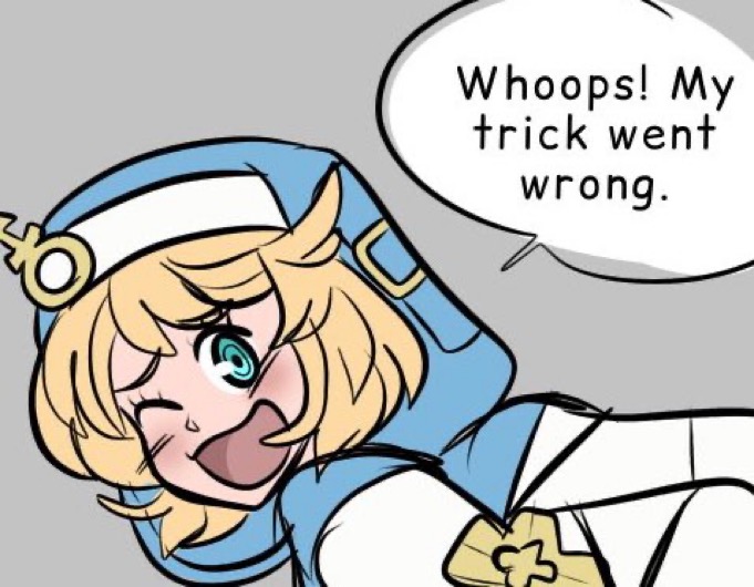 1boy blonde_hair blue_eyes bridget cropped dialogue femboy guilty_gear jammedvhs light_skin looking_at_viewer solo trap wink