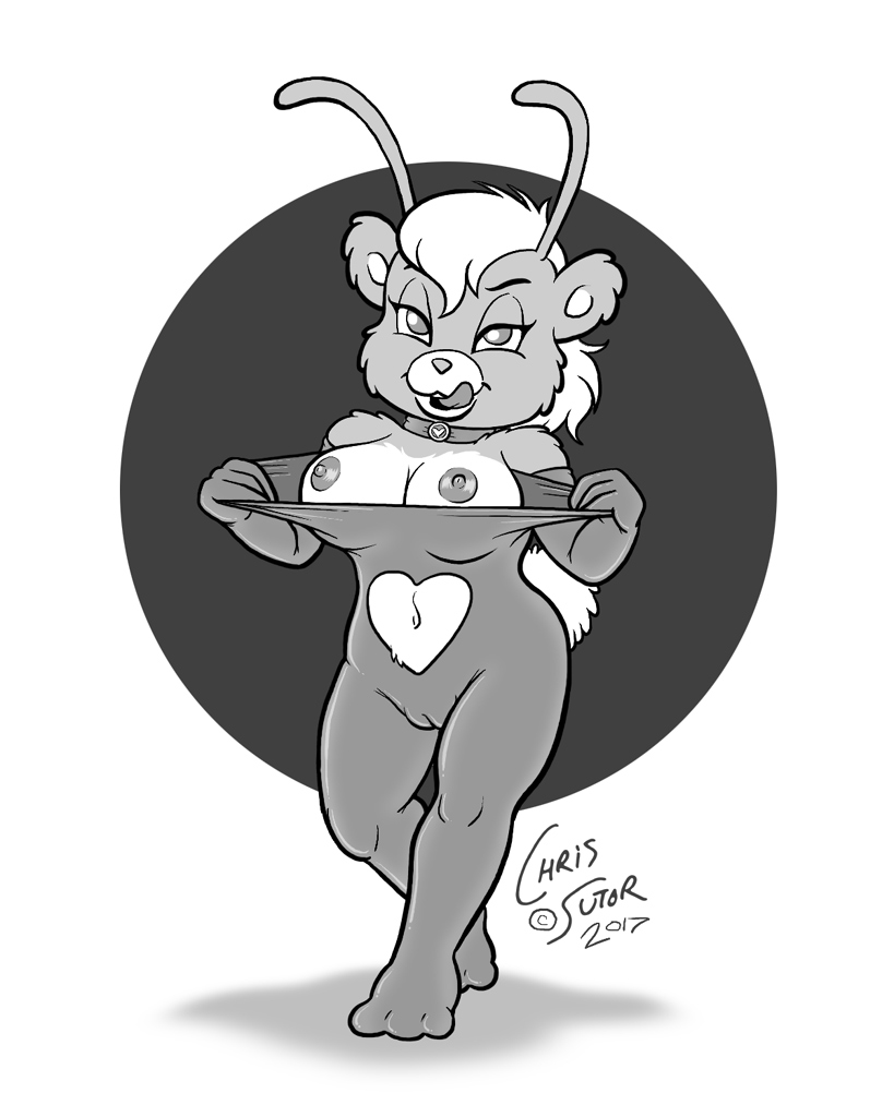 alien anthro breasts cameltoe chris_sutor clothing collar exposed_breasts female foozle licking licking_lips monochrome nipples plump_camel_toe presenting rubber rubber_suit solo tongue tongue_out