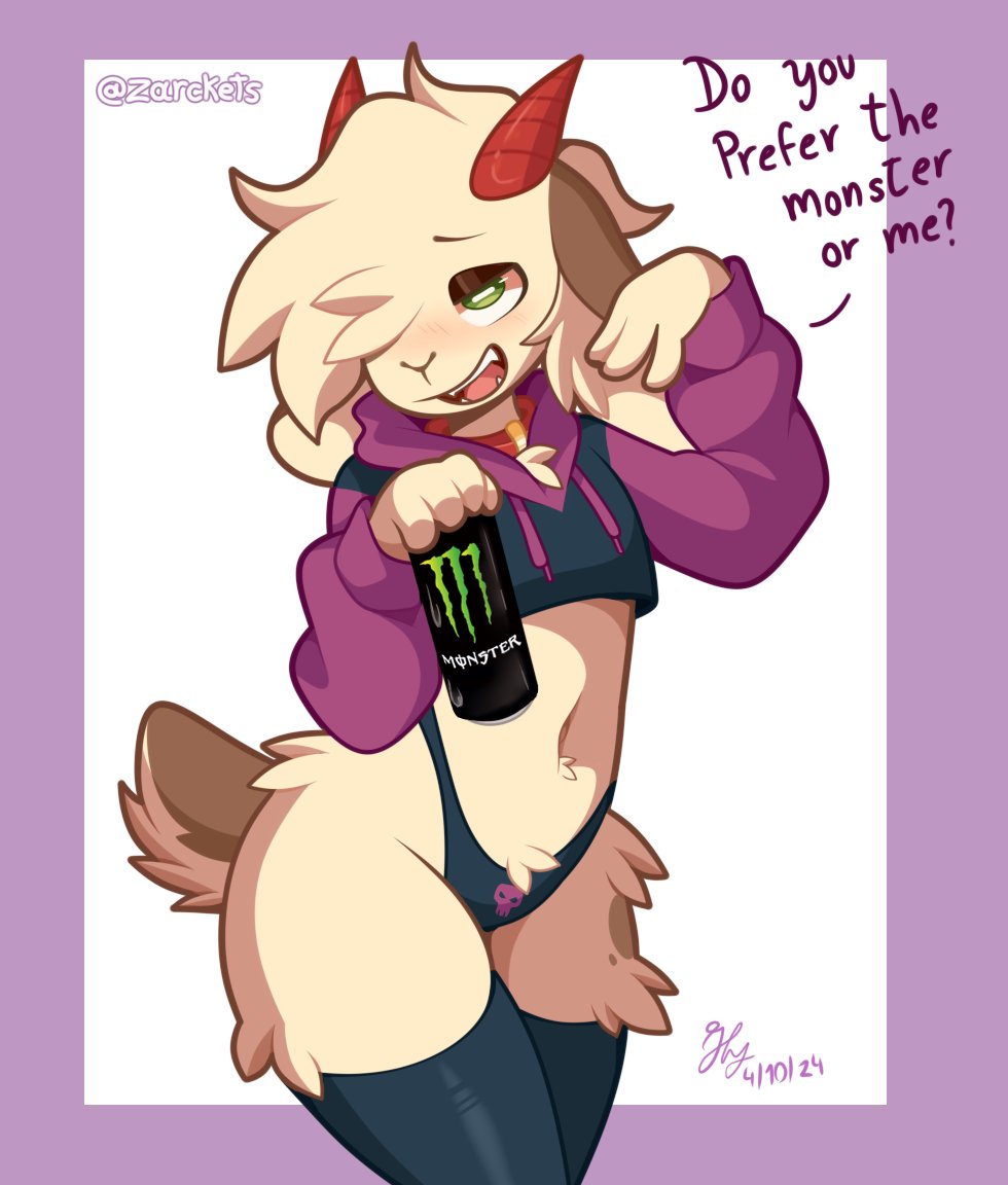 background clothes femboy furry goat hoodie legwear meme_clothing monster_energy no_humans non-human non-human_only paggi_outfit solo twitter_username zarckets