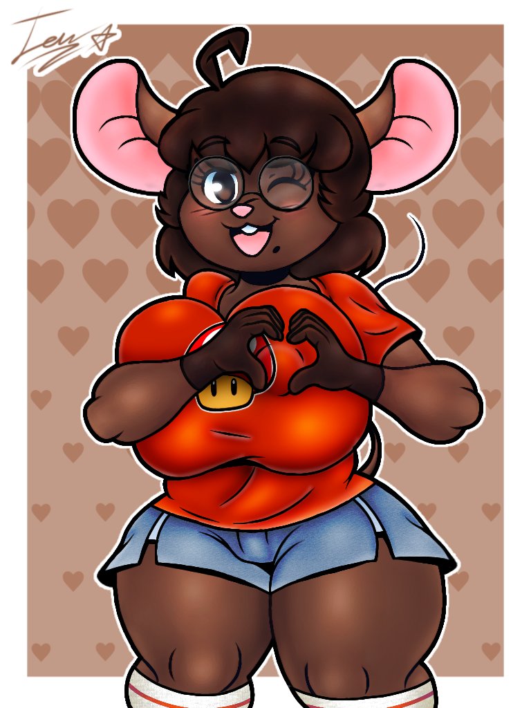 1girls 2024 absurd_res big_ass big_breasts brown_eyes brown_fur brown_hair clothed cute_expression cute_face digital_art fanart furry glasses gwen_martin heart_hands ibispaintx icynsfw no_ai original_character red_shirt remastered short_hair shorts socks super_mushroom thick_ass thick_legs white_socks