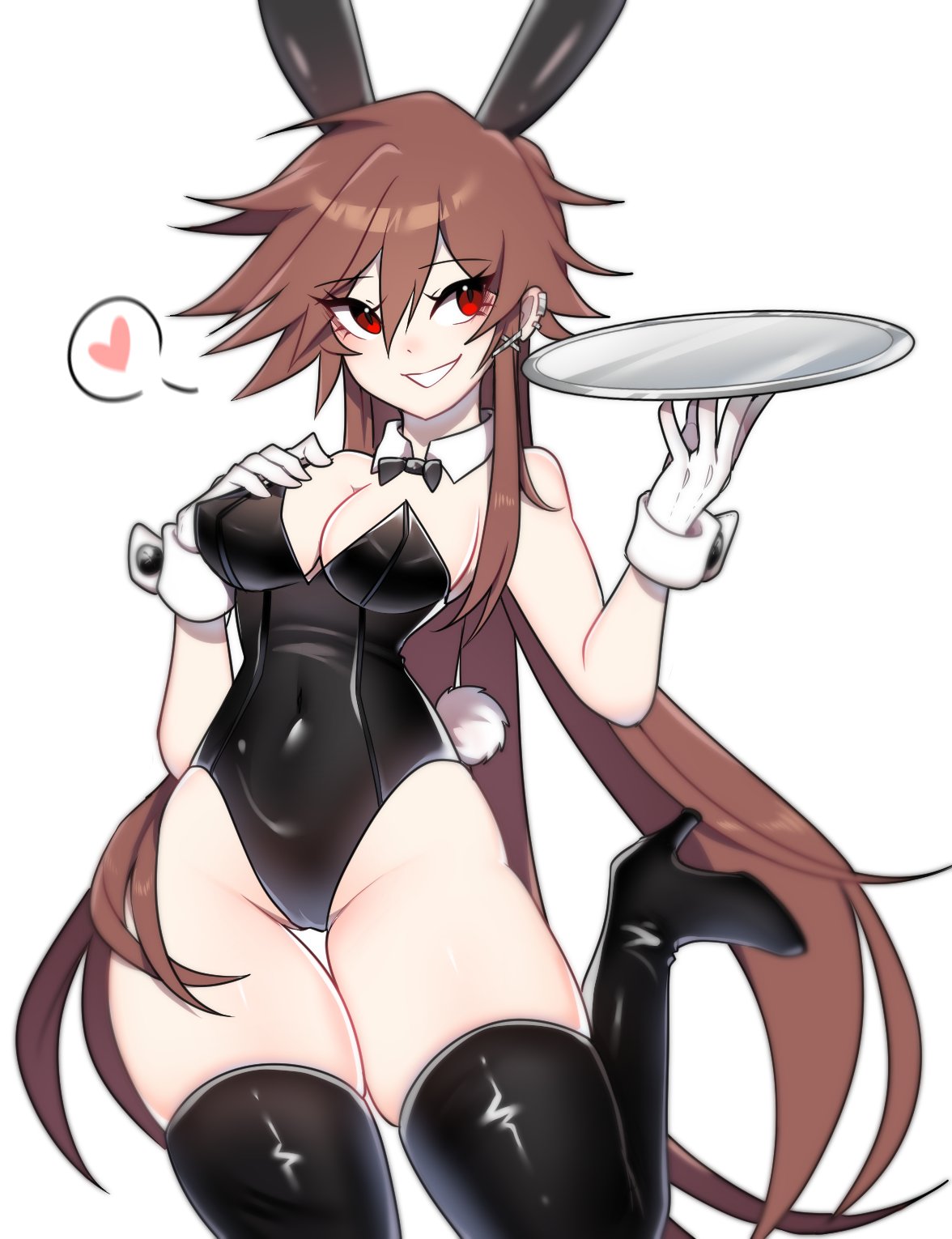 1girls bowtie breasts brown_hair bunny_ears bunny_tail bunnysuit cleavage cry_(crydiaa) crydiaa long_hair original red_eyes serving_tray solo solo_female solo_focus virtual_youtuber